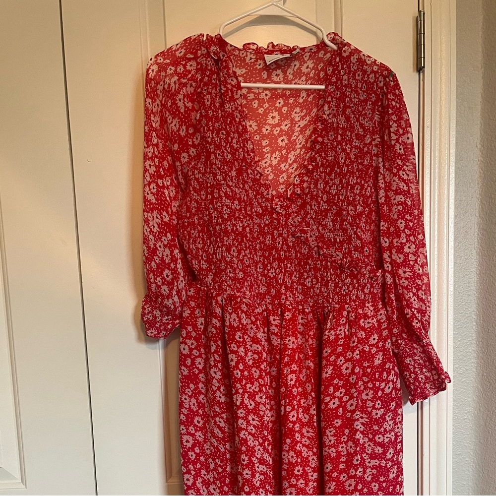ASOS smocked red floral midi dress